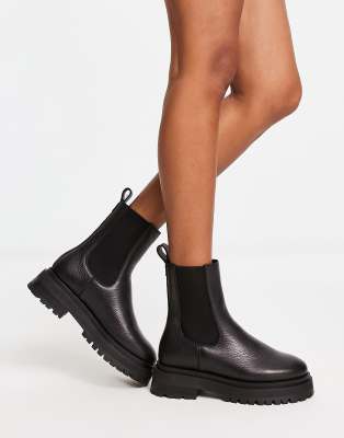 Shop Other Stories &  Leather Flat Chunky Sole Knee High Boots In Black