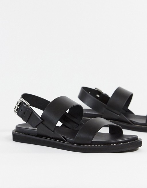 & Other Stories leather flat sandal with buckle in black