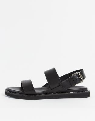 black leather buckle sandals