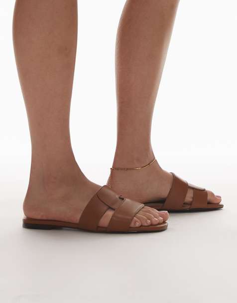 & Other Stories leather flat square block sandals in brown - view 1