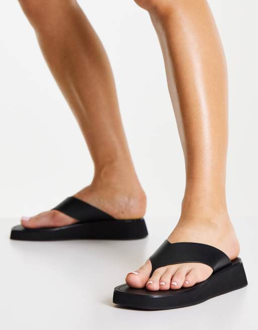 Other Stories leather flatform thong sandals in black ASOS