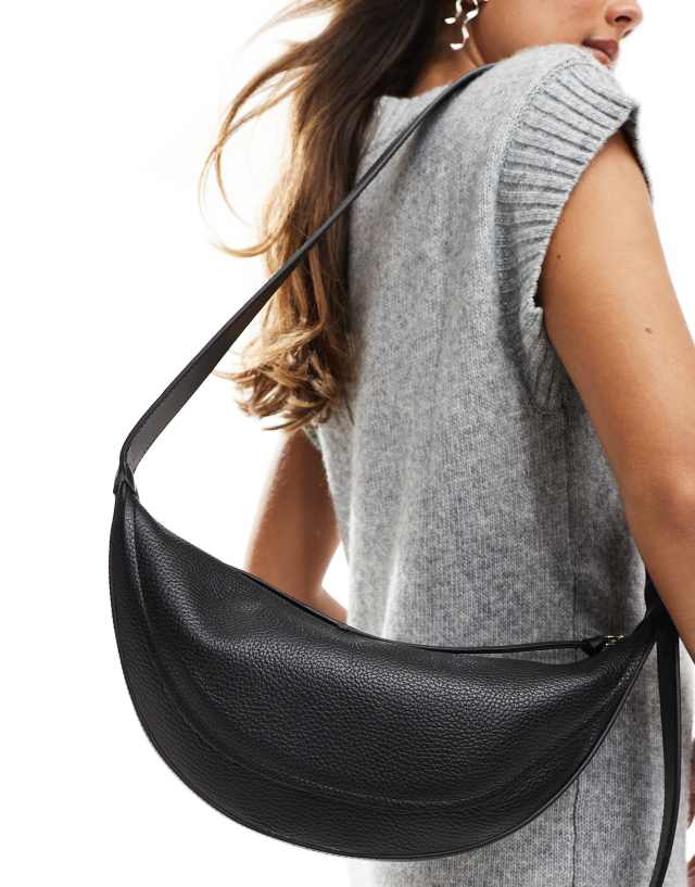 & Other Stories - leather half moon cross body bag in black