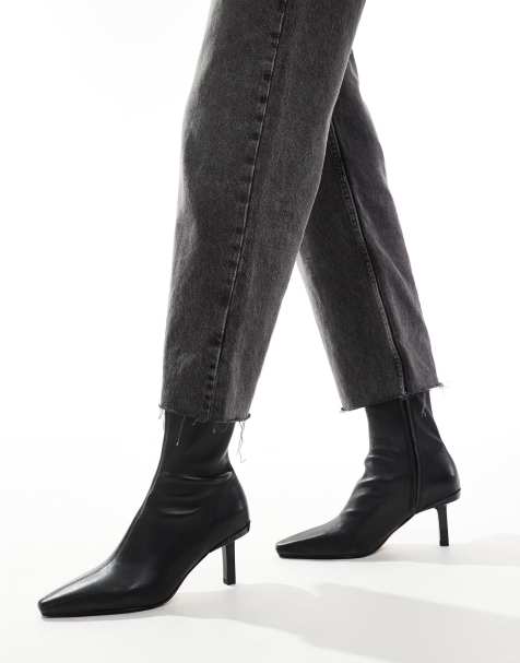 & Other Stories leather heeled ankle boots with pointed toe in black - view 1