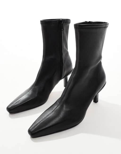 Black leather pointed booties hotsell