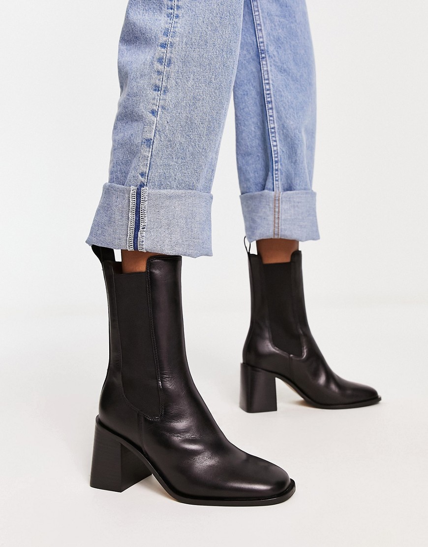 & Other Stories leather heeled boots in black