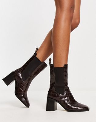 OTHER STORIES & OTHER STORIES LEATHER HEELED BOOTS IN BROWN CROC