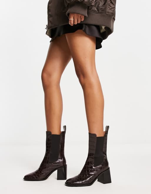 & Other Stories leather heeled boots in brown croc