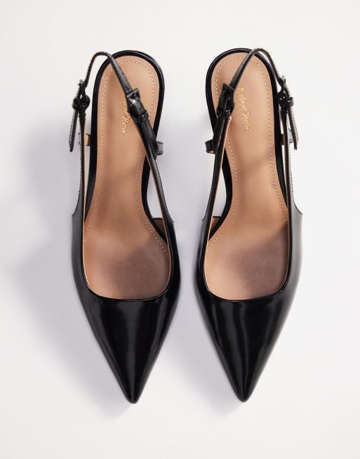 Other Stories Leather Heeled Sling Back Pointed Toe Pumps in Black