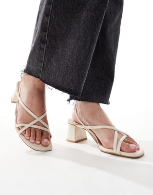 &  leather heeled strappy sandals in off-white