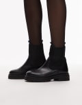 [Other Stories] & Other Stories leather high ankle boots with elasticated sides and pull tab cuffs in black 36 BLACK