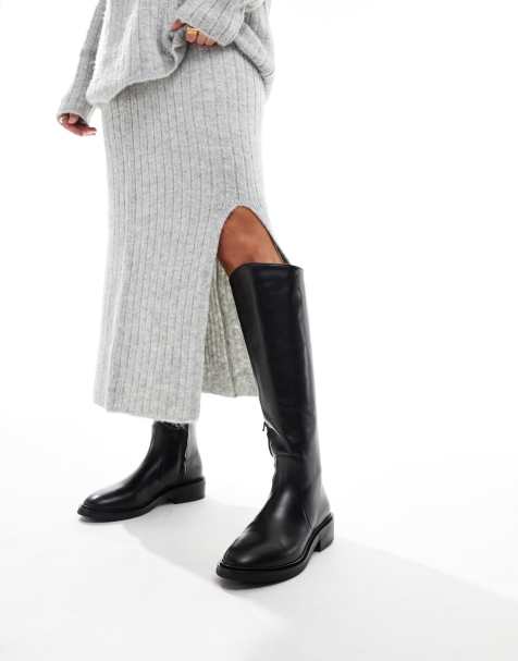& Other Stories leather high boots in black - view 1