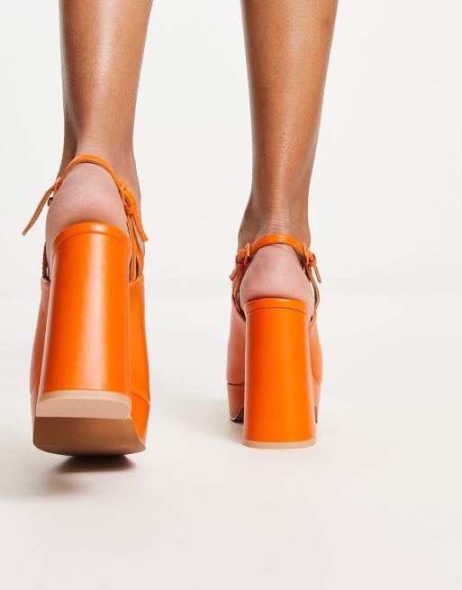 & Other Stories leather high heel platform shoes in orange, 3 of 4