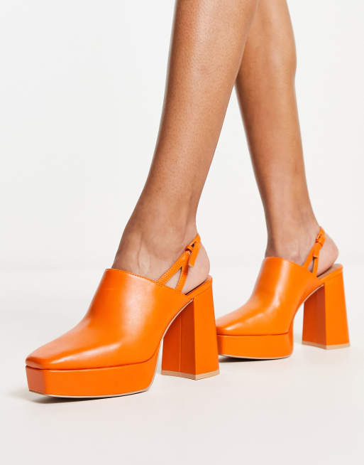 & Other Stories leather high heel platform shoes in orange, 4 of 4