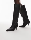 [Other Stories] & Other Stories leather knee high heeled boots in black 38 BLACK