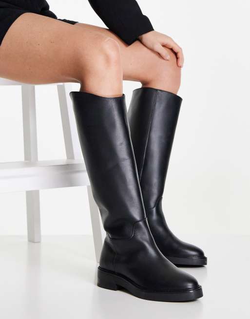 & Other Stories leather knee high riding flat boots in black | ASOS