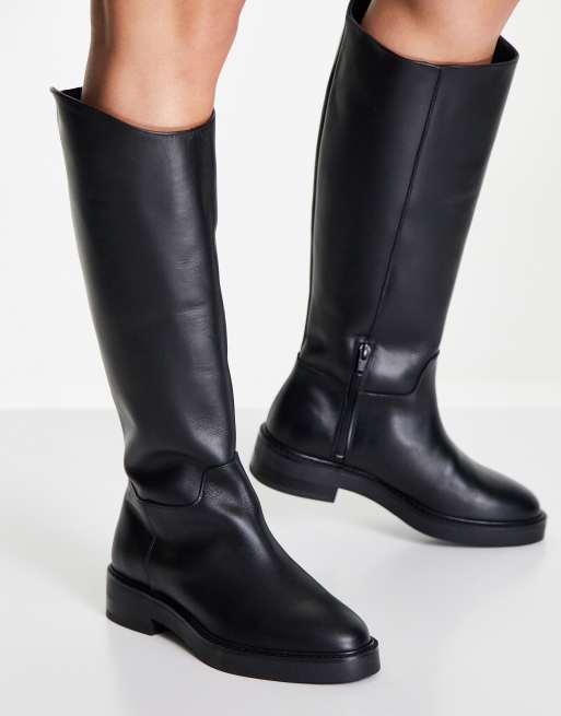 Long leather shop flat boots