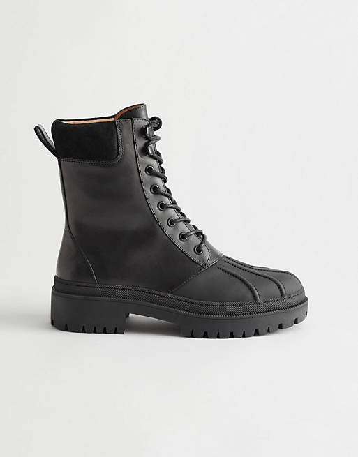 Women Boots/& Other Stories leather lace up boot with stitch detail in black 