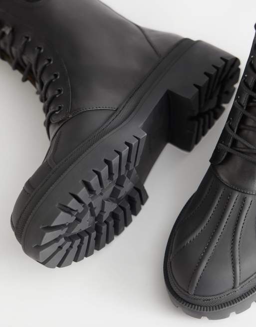 Other Stories leather lace up boots with stitch detail in black