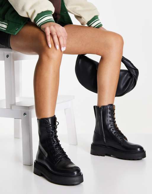 Other Stories leather lace up chunky sole boots in black