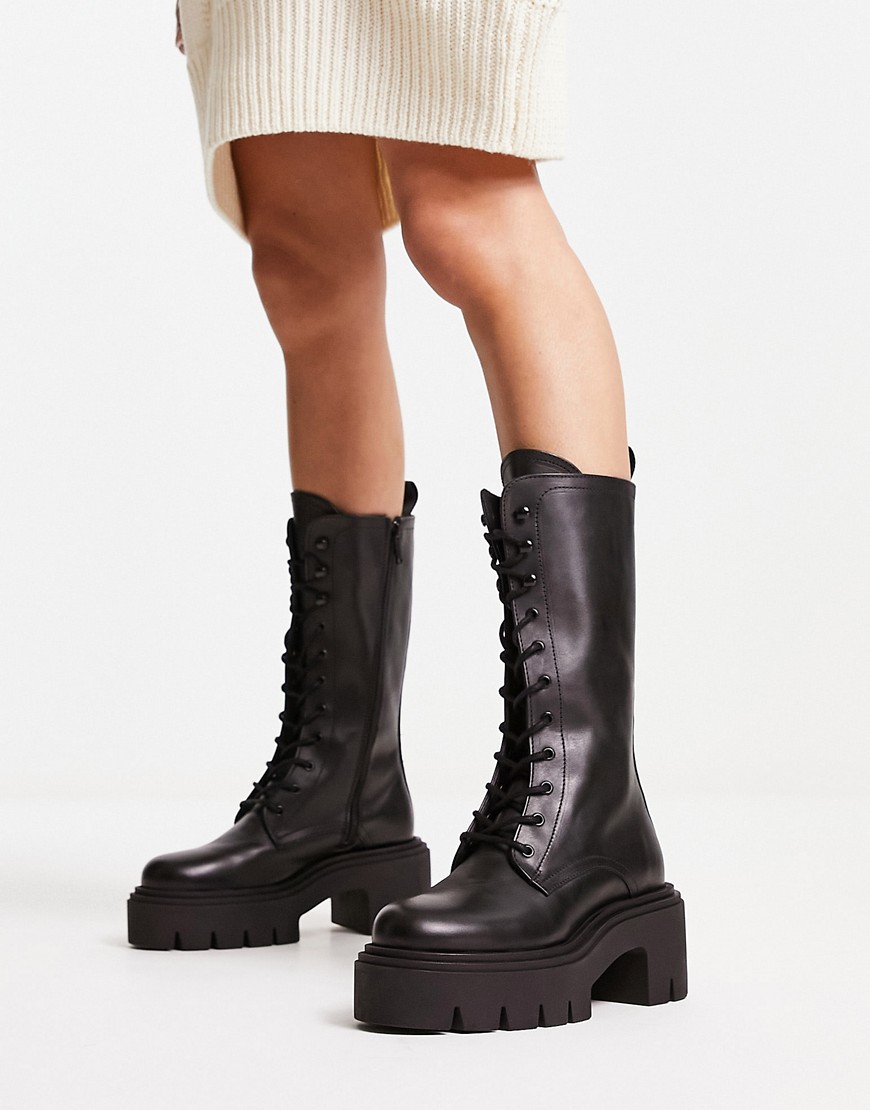 & Other Stories leather lace-up chunky sole high boots in black