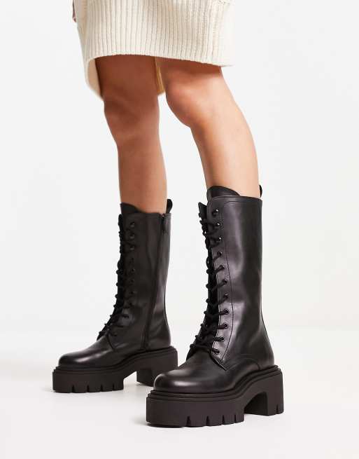 Chunky leather 2025 lace up boots