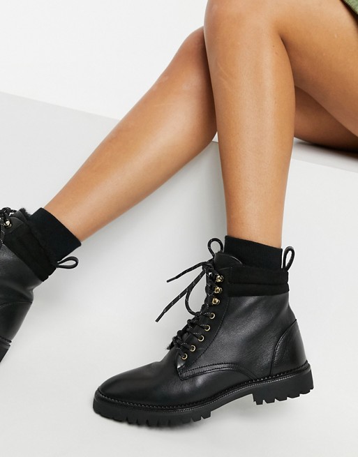 & Other Stories leather lace-up shearling lined boots in black | ASOS