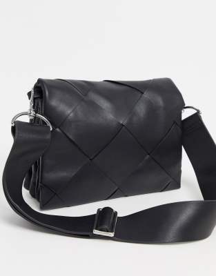  Other Stories diamond braided cross body bag in black