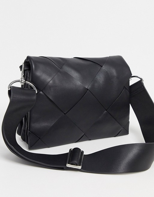 & Other Stories leather large braided bag in black