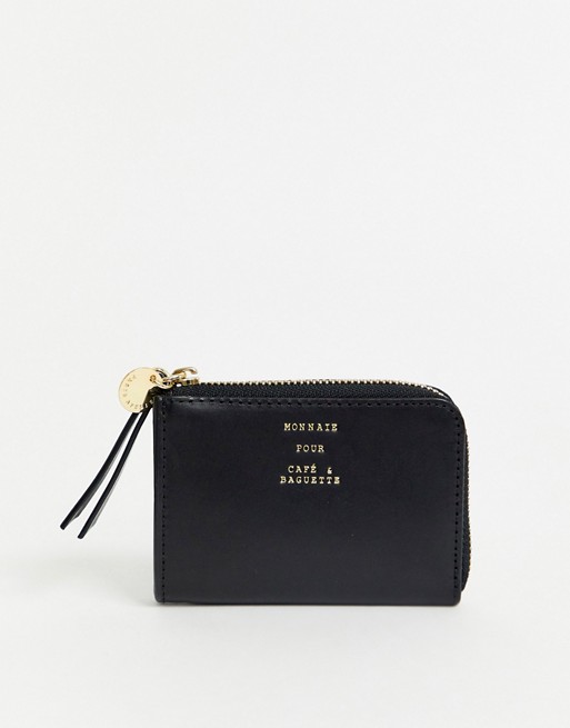 & Other Stories leather mini zip-around card holder in black