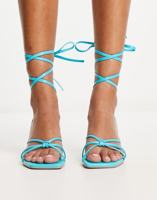 Other Stories leather minimal strappy low heels in bright blue