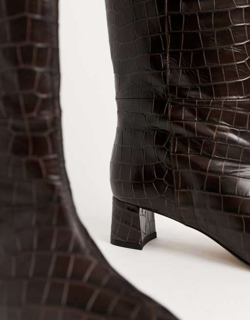 & Other Stories leather croc knee-high boots deep brown | ASOS