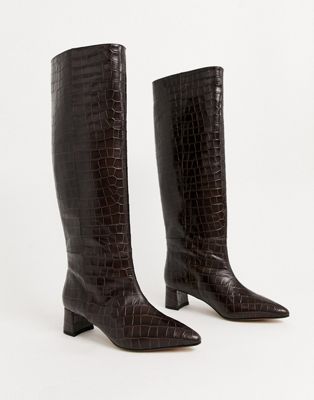 crocodile skin knee high boots