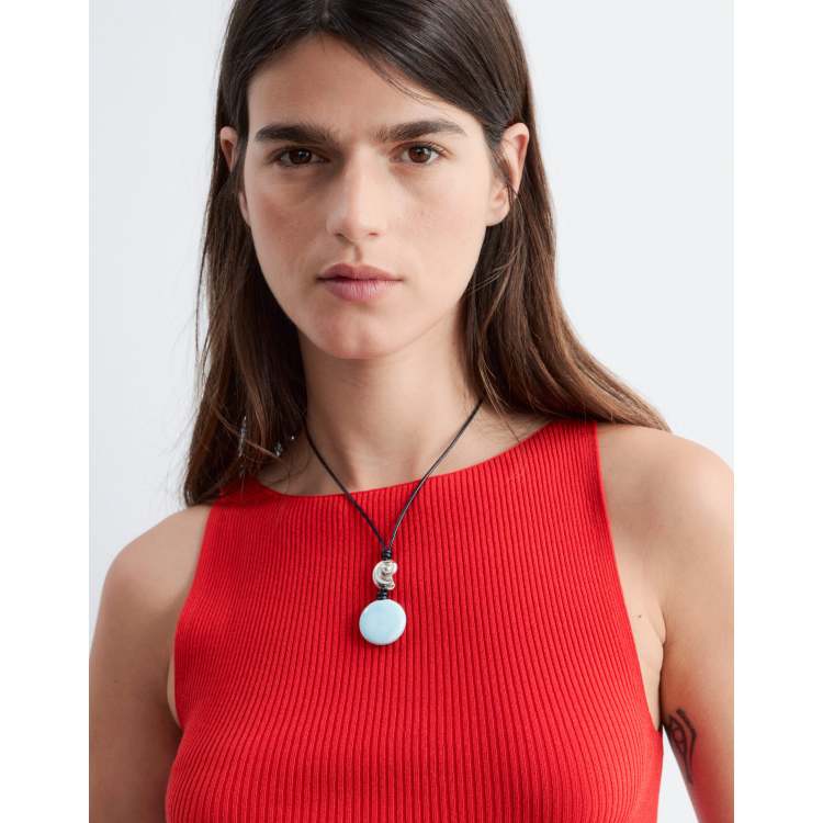 & Other Stories leather necklace with shell pendant in silver | ASOS