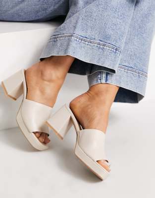 & Other Stories leather platform heeled mules in beige | ASOS