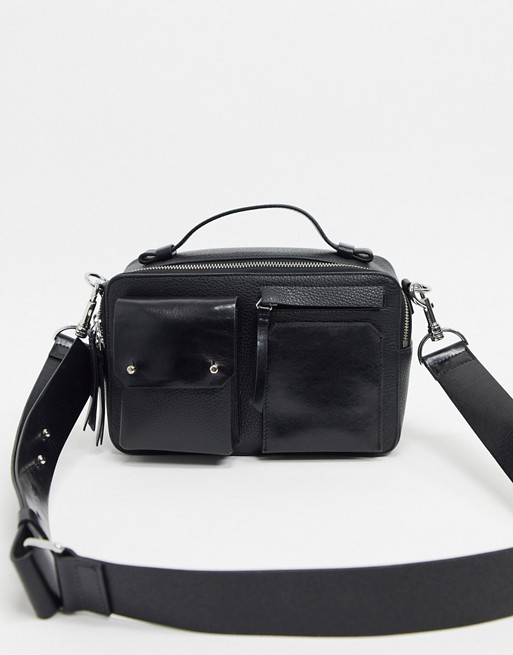 & Other Stories leather pocket detail cross-body bag in black | ASOS