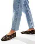 [Other Stories] & Other Stories leather pointed ballerina pumps with front seam detail in textured leopard-Black 36 Leopard
