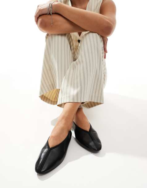 & Other Stories leather pointed ballet flats with front seam detail in black - view 1