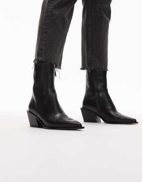 & Other Stories leather pointed heeled boots in black - view 1