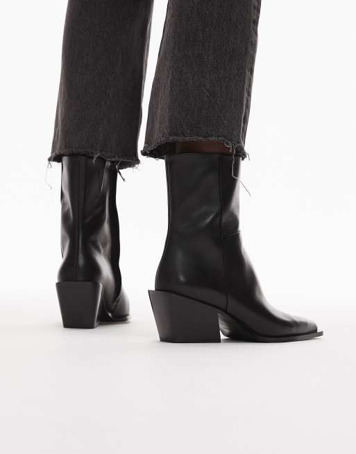 & Other Stories leather pointed heeled boots in black