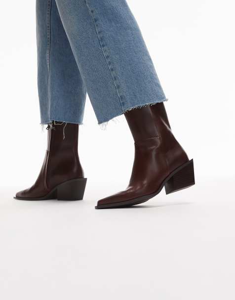 & Other Stories leather pointed heeled boots in brown - view 1