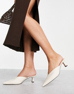& Other Stories leather pointed heeled mule in off white