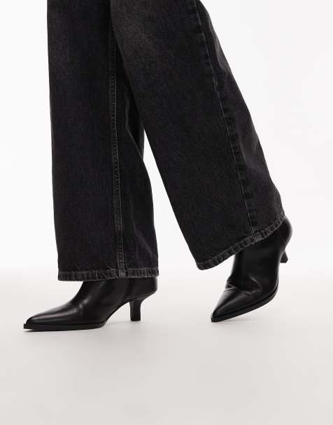 & Other Stories leather pointed toe ankle boots in black - view 1
