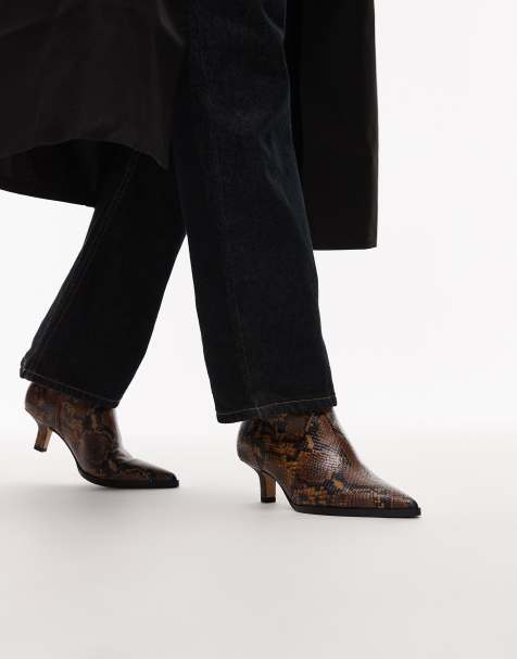& Other Stories leather pointed toe ankle boots in brown reptile snake print - view 1