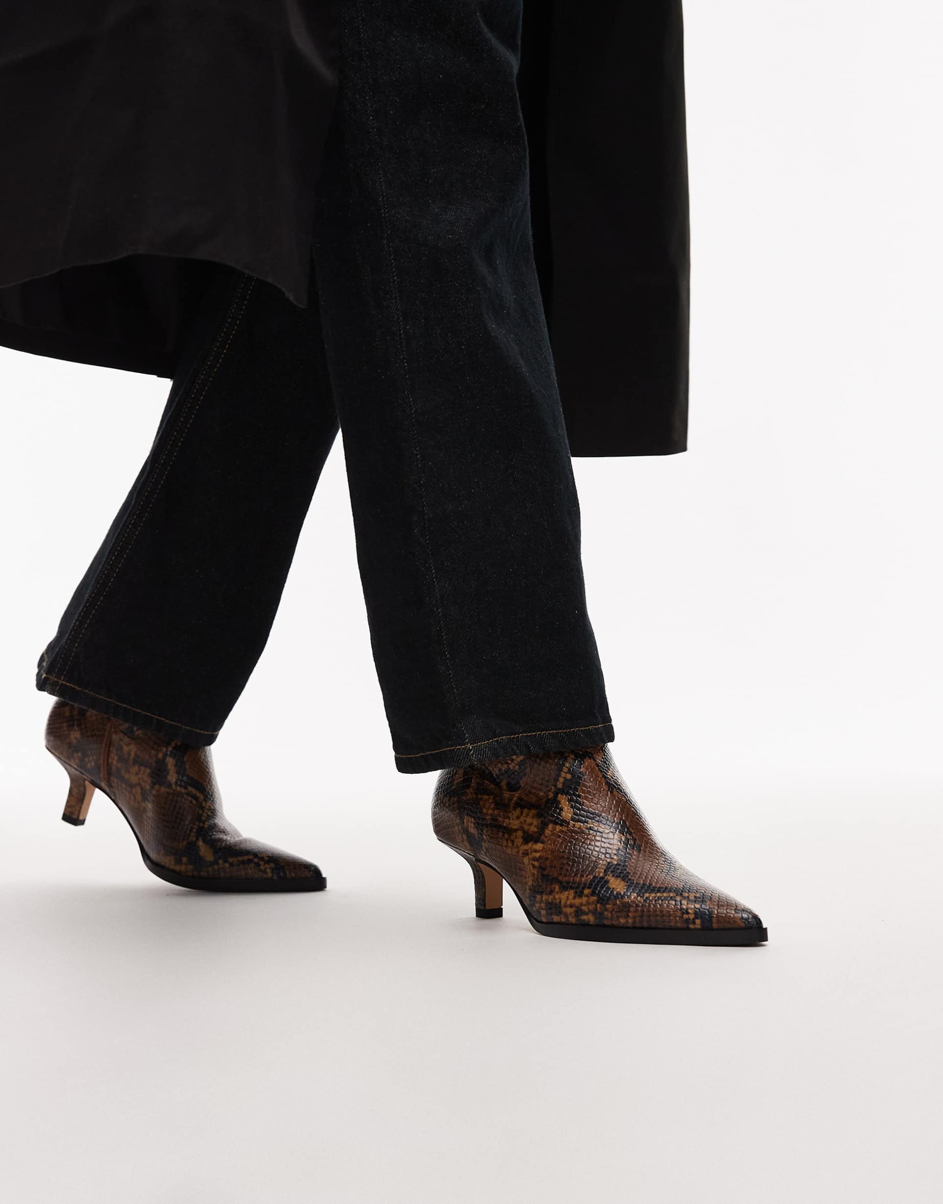 & other stories leather pointed toe ankle boots in brown reptile snake print