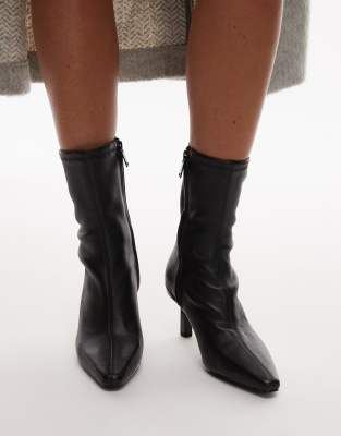 & Other Stories Leather Pointed Toe Heeled Ankle Boots In Black