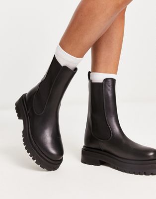 & Other Stories leather pull-on chunky boots in black - ASOS Price Checker