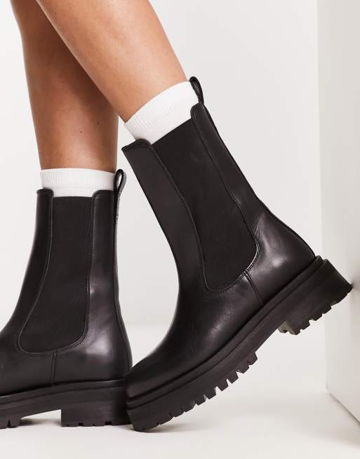 Other Stories leather pull on chunky boots in black ASOS