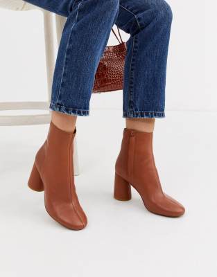 round toe leather booties