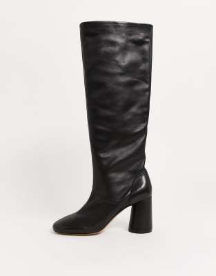 black round toe knee high boots