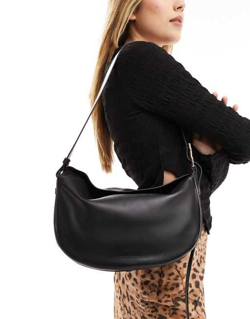 Other Stories leather shoulder bag with side buckle trim detail in black